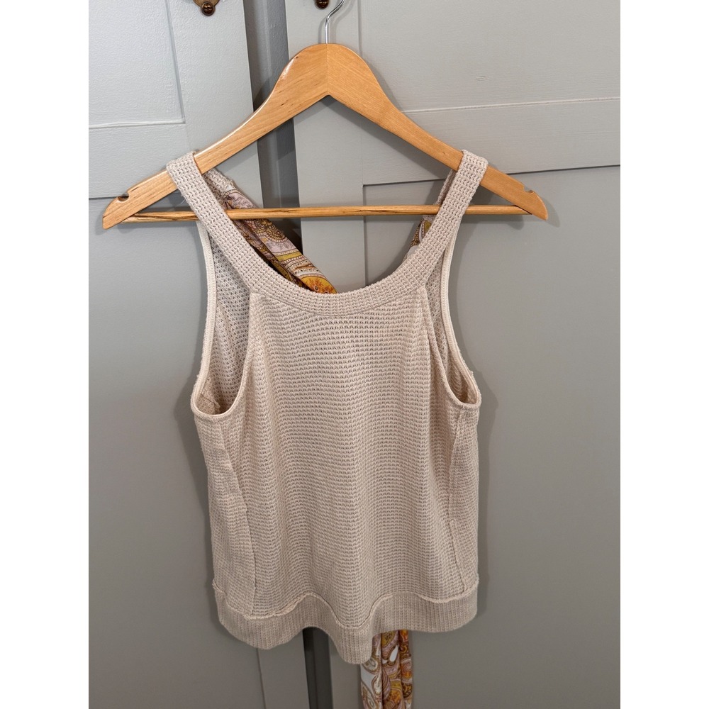 Blu Pepper Womens Cream Knit Tank Top Paisley Scarf Tie Detail Boho Sleeveless S